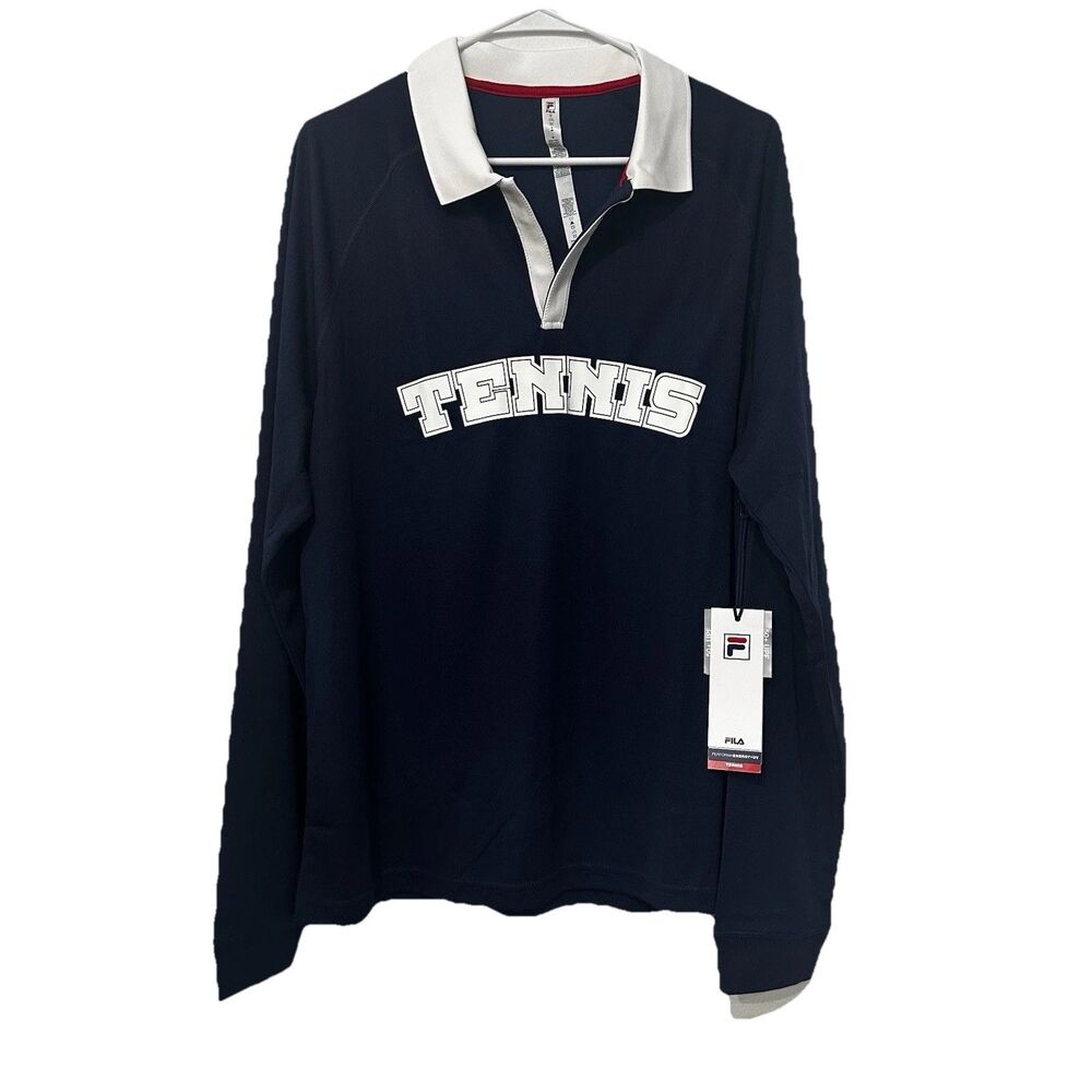 FILA Men’s BB1 Heritage Long Sleeve Polo Shirt Blue Retro Tennis XL NWT